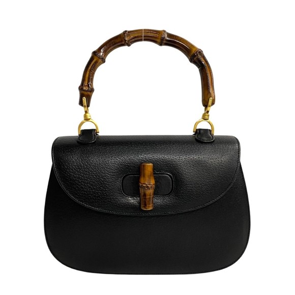 GUCCI Handbags - GUCCI Old Gucci Bamboo Turnlock Leather Handbag Black 33909
